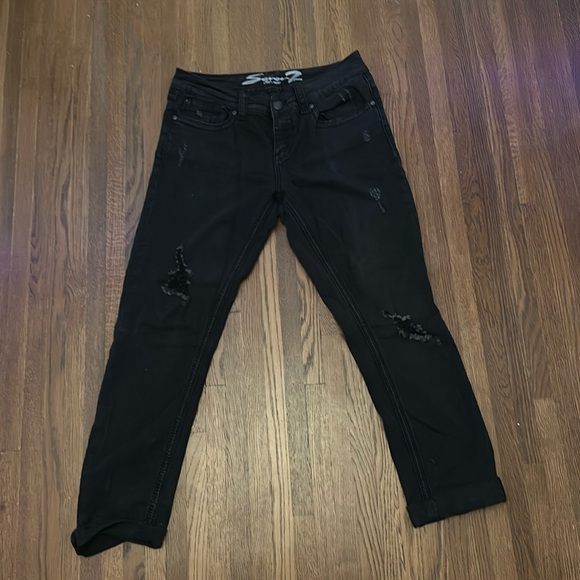 SEVEN 7 Jeans Black Distressed Slim Straight Size 12 - Picture 1 of 12